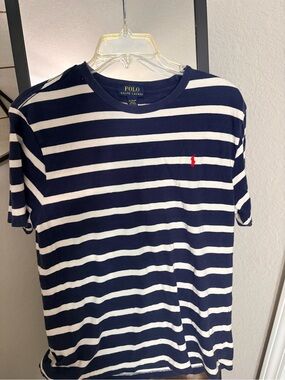 Polo by Ralph Lauren Navy & White Striped Tee with Red Pony